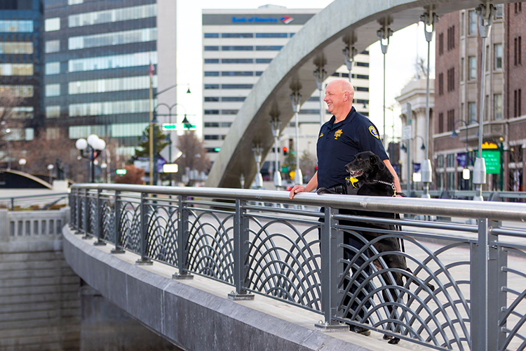 Officer Morgan and Bob on bridge